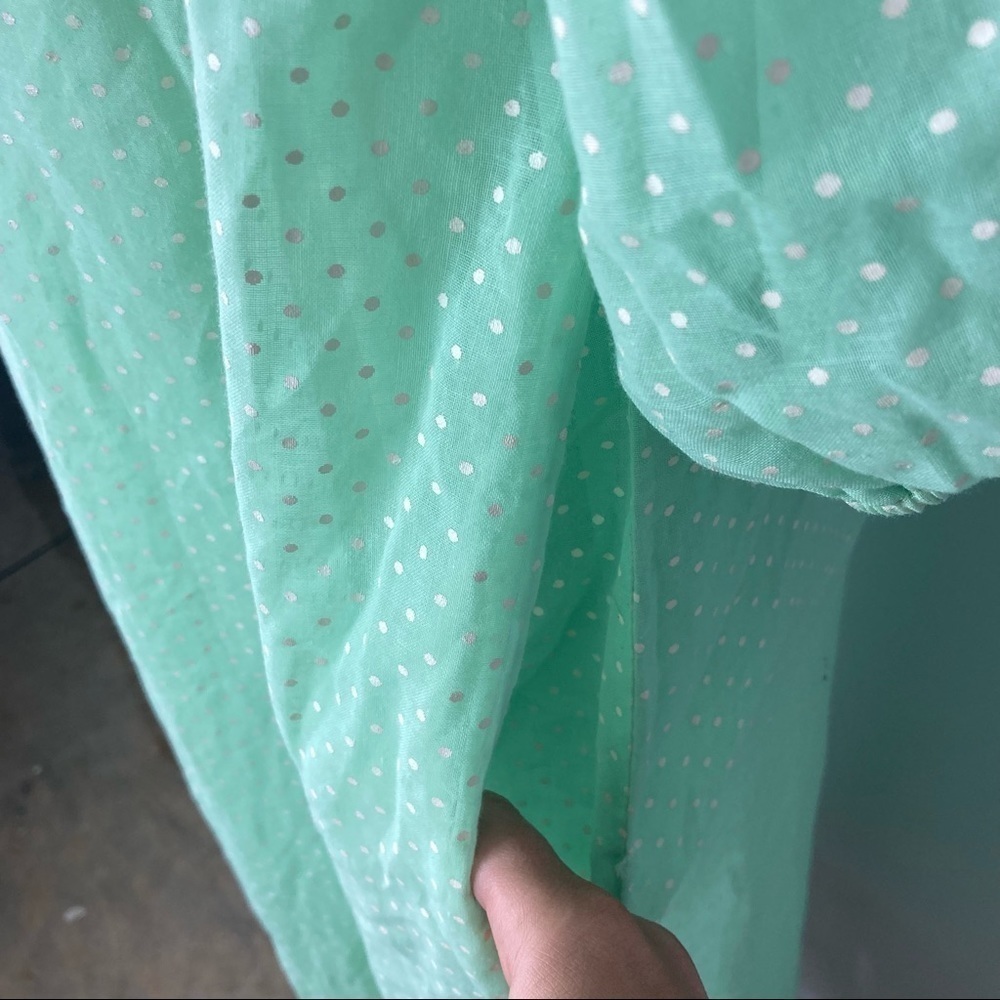 Vintage Green Polka Dot Long Button Front House Coat Night Gown - Picture 6 of 7